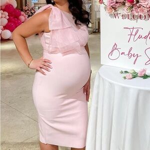 Momknows Elegant Pink Ruffle Maternity Dress